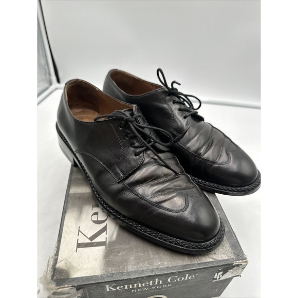 Kenneth Cole New York Mens Wingtip Oxford Shoes Size 9 Black Italy Braid Runner